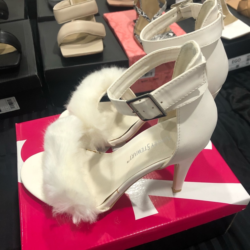 11W Faux Fur Strap Heels - Ashley Stewart